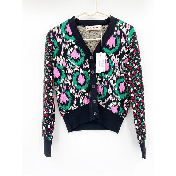 Marni Mix Jacquard Button Front V-Neck Cardigan Sweater Size 40 NWT - Picture 3 of 8